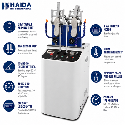 HAIDA ayakkabı esneklik testi Ayakkabı ve tek ayakkabı esneklik direnci test makinesi GB T 3903.1 Standart ayakkabı test ekipmanları