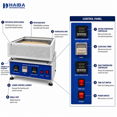 HAIDA Ayakkabı Isı Yalıtımı Test Cihazı Tam Ayakkabı Termal Yalıtım Test Makinesi ISO 20344 5.12 Ayakkabı Test Ekipmanları